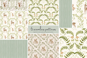 woodland charm seamless pattern set