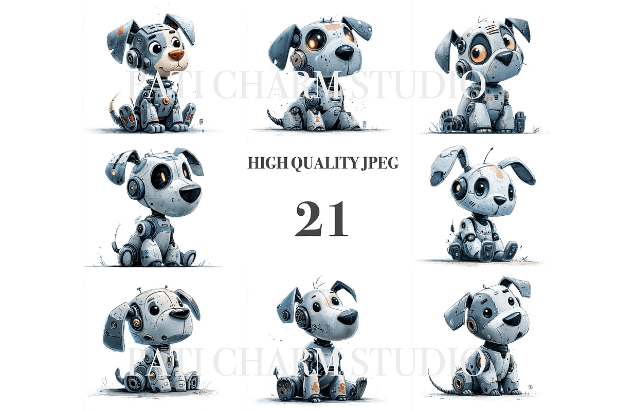 Robotic Puppy Clipart Set, a Decorative Illustration by Pati Charm Studio (Photo 3 of 8)