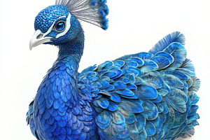 Majestic Blue Peacock Sitting Gracef, an Animal Photo by Pixeness Studio