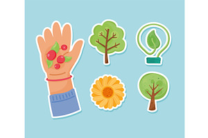 five save the planet icons, an Illustration by studiogstock