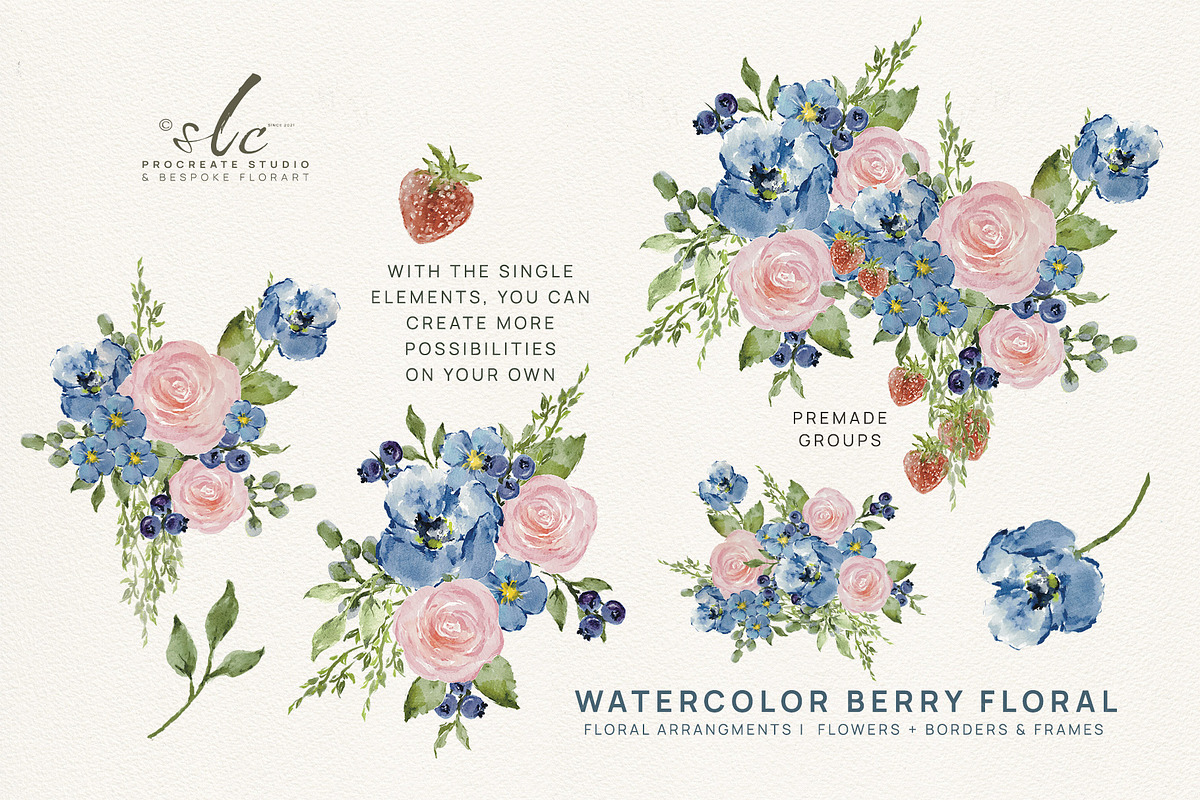 Berry Floral Watercolor Illustration, a Seasonal Illustration by slowlivecreate (Photo 1 of 6)