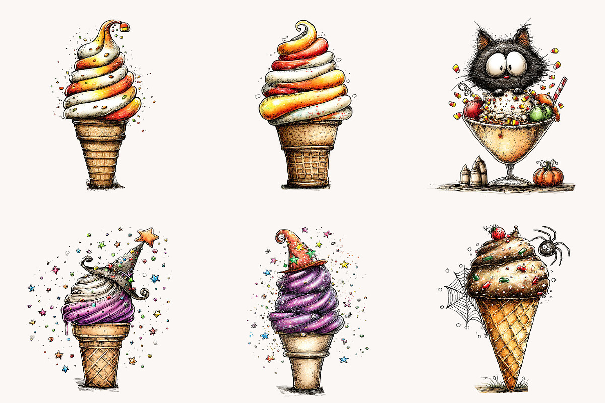 Whimsical Halloween Ice Cream, a Seasonal Illustration by Designworld (Photo 4 of 9)