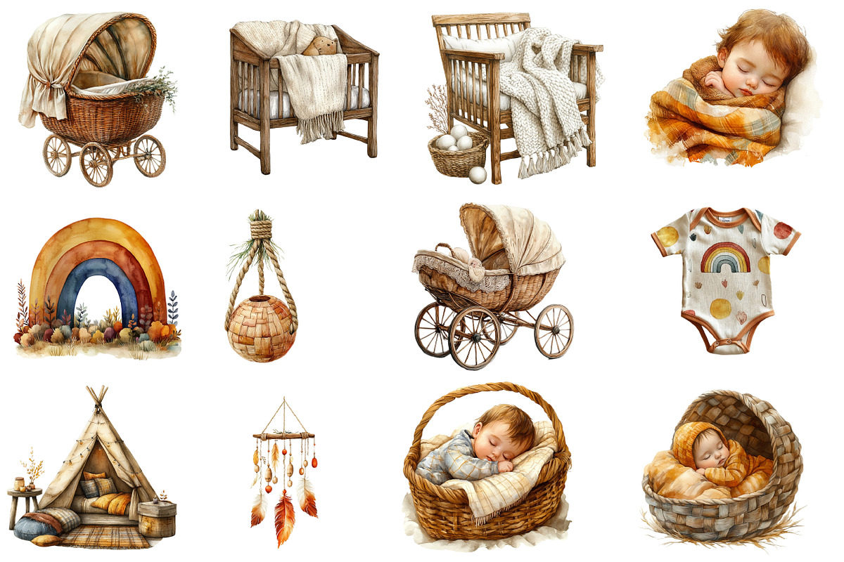 Boho Nursery Baby Clipart Bundle, an Illustration by Designworld (Photo 3 of 5)