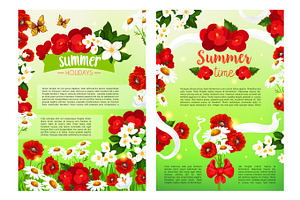 Summer Blooming Flowers Vector Holiday Poster