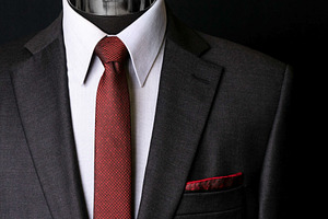Elegant Black Suit with Red Tie