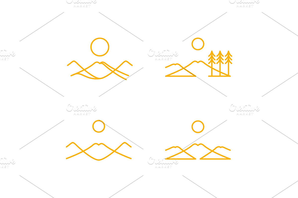 outdoor mountain peak line set icon, an Outline Icon by devastd