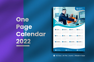 Blue Wave One Page Calendar 2022