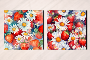 Watercolor Floral Strawberries