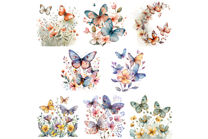 Watercolor Spring Butterflies