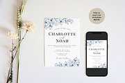 Navy Floral Wedding Invite Templates, an Invitation Template by Cottontail Paper Shop (Thumbnail 3 of 7)