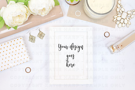 White Frame Mockup on Neutral Marble