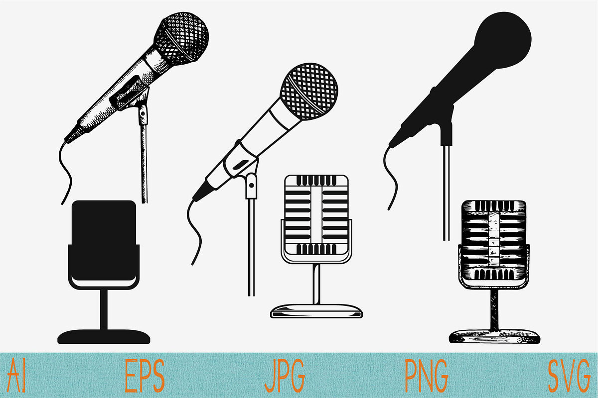 microphone on a stand set vector svg, an Icon by FileVectorSVG