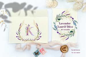 Lavender Watercolor Laurel Olive