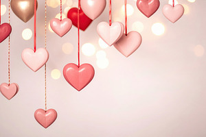Hanging Pink and Red Hearts with Soft Bokeh, a Background Photo by Davizro's Market