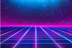 Retro futuristic neon grid landscape, an Illustration by Lermont51
