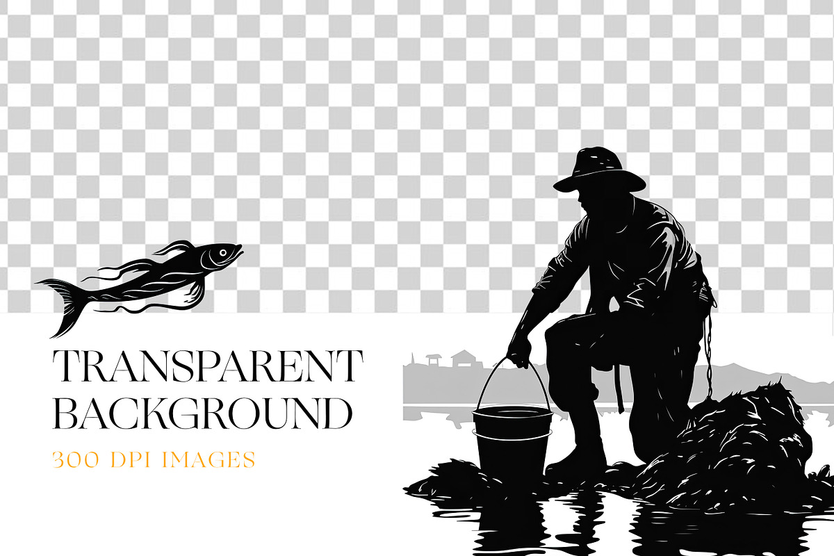 Fishing Silhouette Clipart, Line Art, an Illustration by BrushstrokeArtGB (Photo 6 of 9)