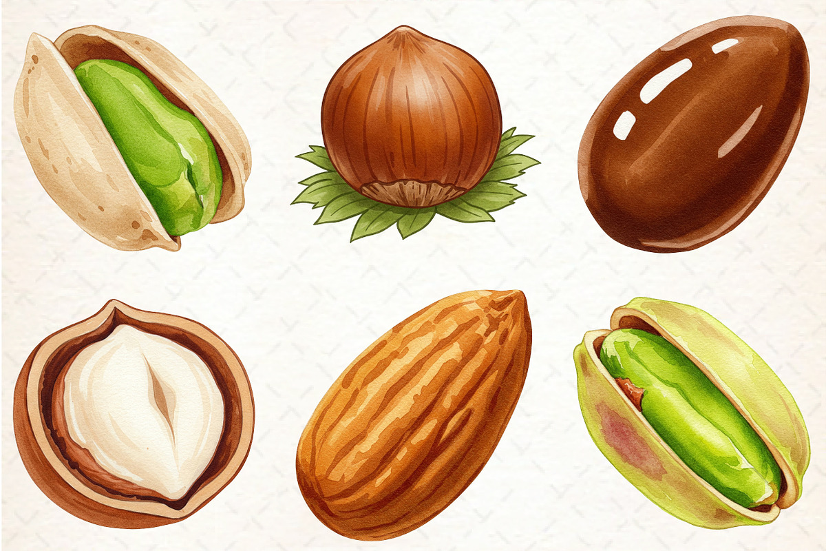 Nuts Watercolor Clipart, an Illustration by Libby Wishes (Photo 3 of 6)