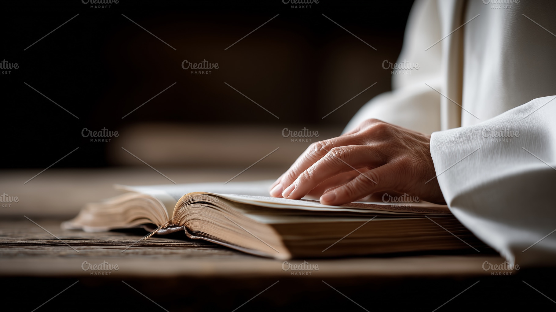 Cleric in a white robe reads bible, a Person Photo by MistyDay