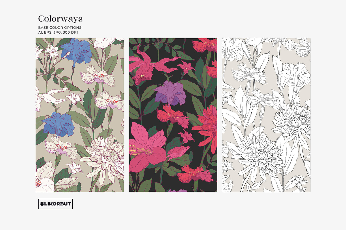 Elegant Botanical Floral Pattern, a Pattern Graphic by likorbut (Photo 8 of 14)