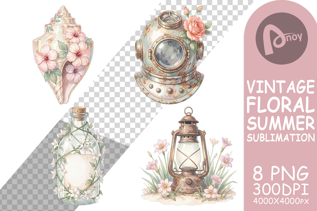 Vintage Floral Summer PNG, a Decorative Illustration by Artnoy (Photo 10 of 18)