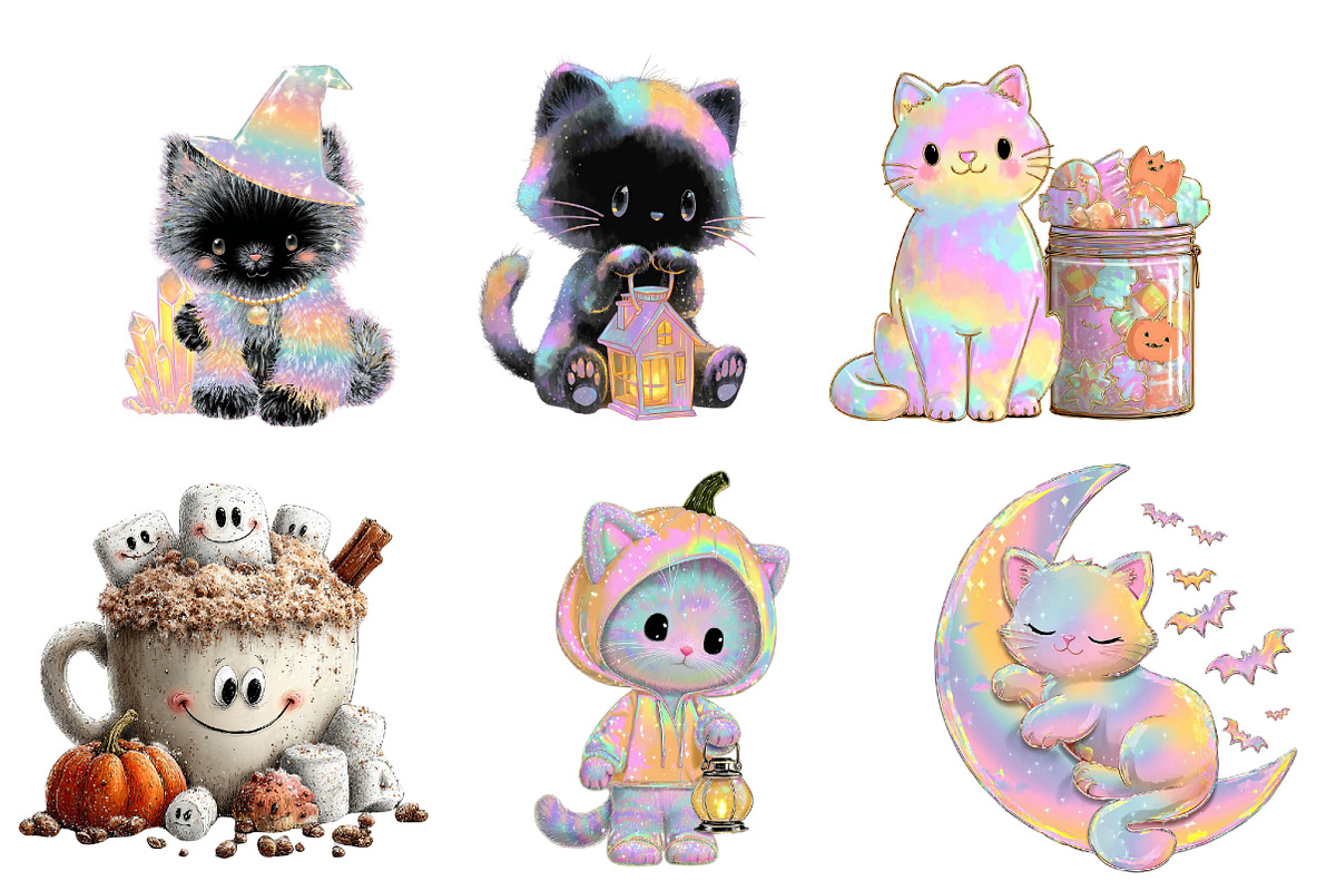 Whimsical Halloween Cat Clipart, a Seasonal Illustration by DreamArtGraphic (Photo 4 of 5)