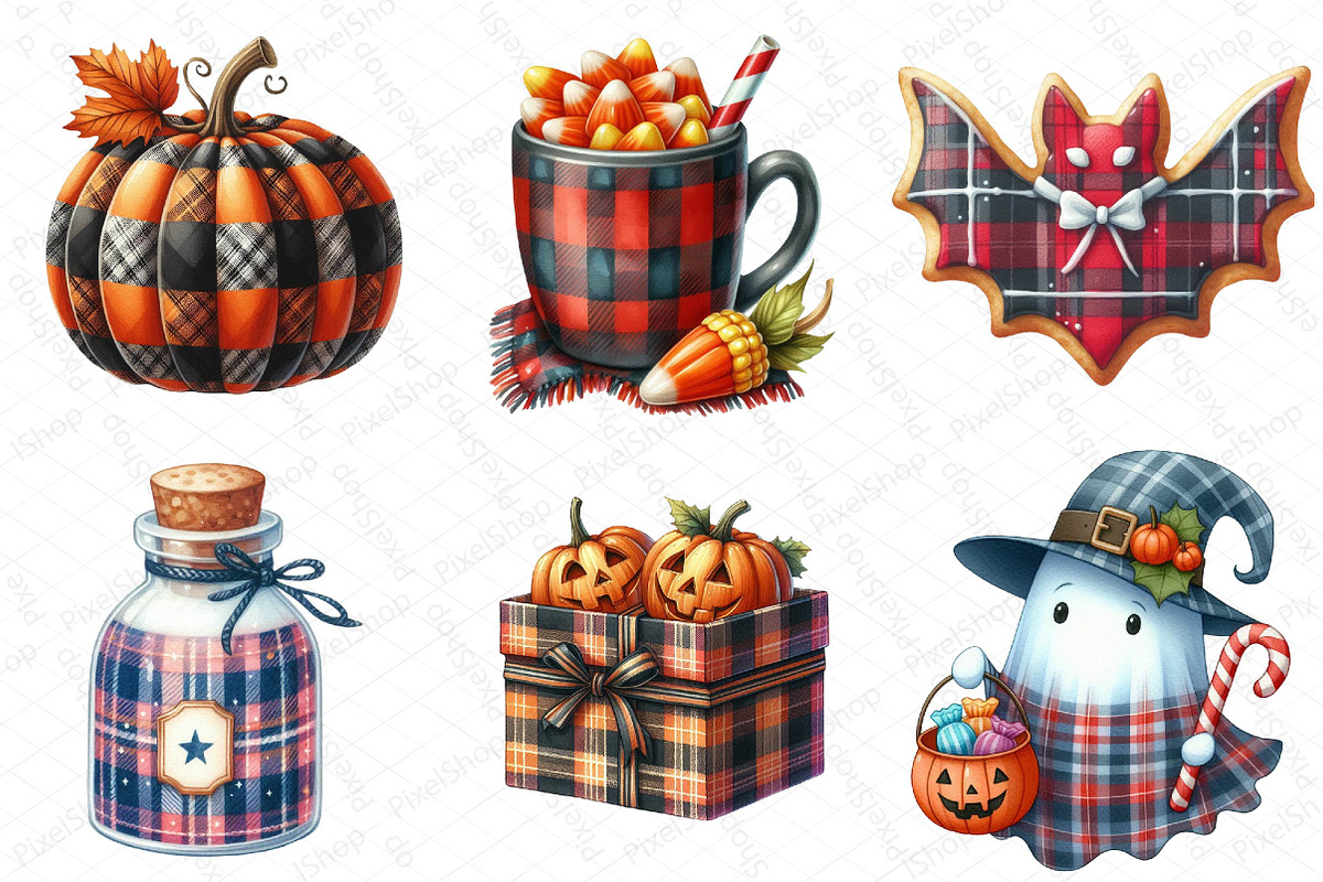Watercolor Plaid Halloween Clipart, an Illustration by DreamPrint404 (Photo 2 of 6)