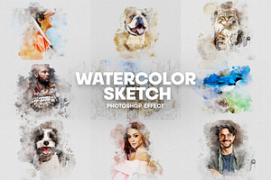 Watercolor sketch photoshop effect, an Action Add-On by Shovajit