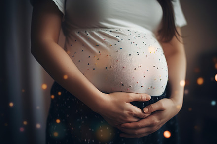 pregnant woman with hands on belly, a Person Photo by Virgo Studio