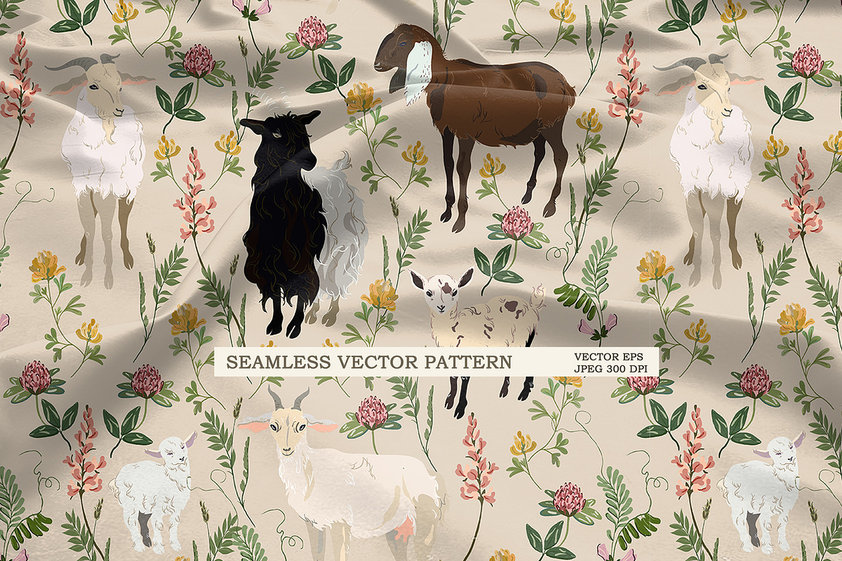 Floral goats seamless vector #1, a Pattern Graphic by PatternsBlooming