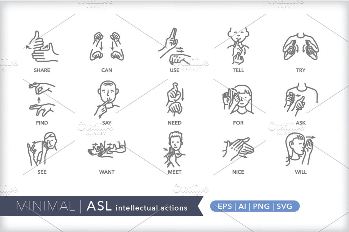 Minimal American Sign Language (ASL), an Outline Icon by Picture Window (Photo 12 of 26)