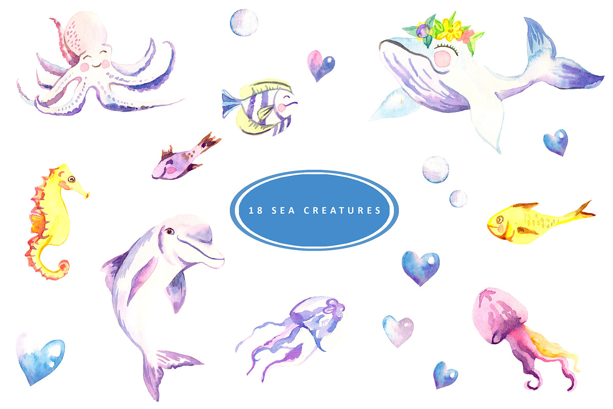 Hello SEA - watercolor collection, an Illustration by Kseniya_design (Photo 2 of 11)