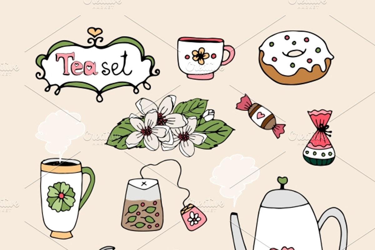 Seamless background of tea cups preview 2