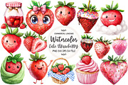 Watercolor Cute Strawberry Clipart, an Illustration by OK Design (Thumbnail 1 of 5)