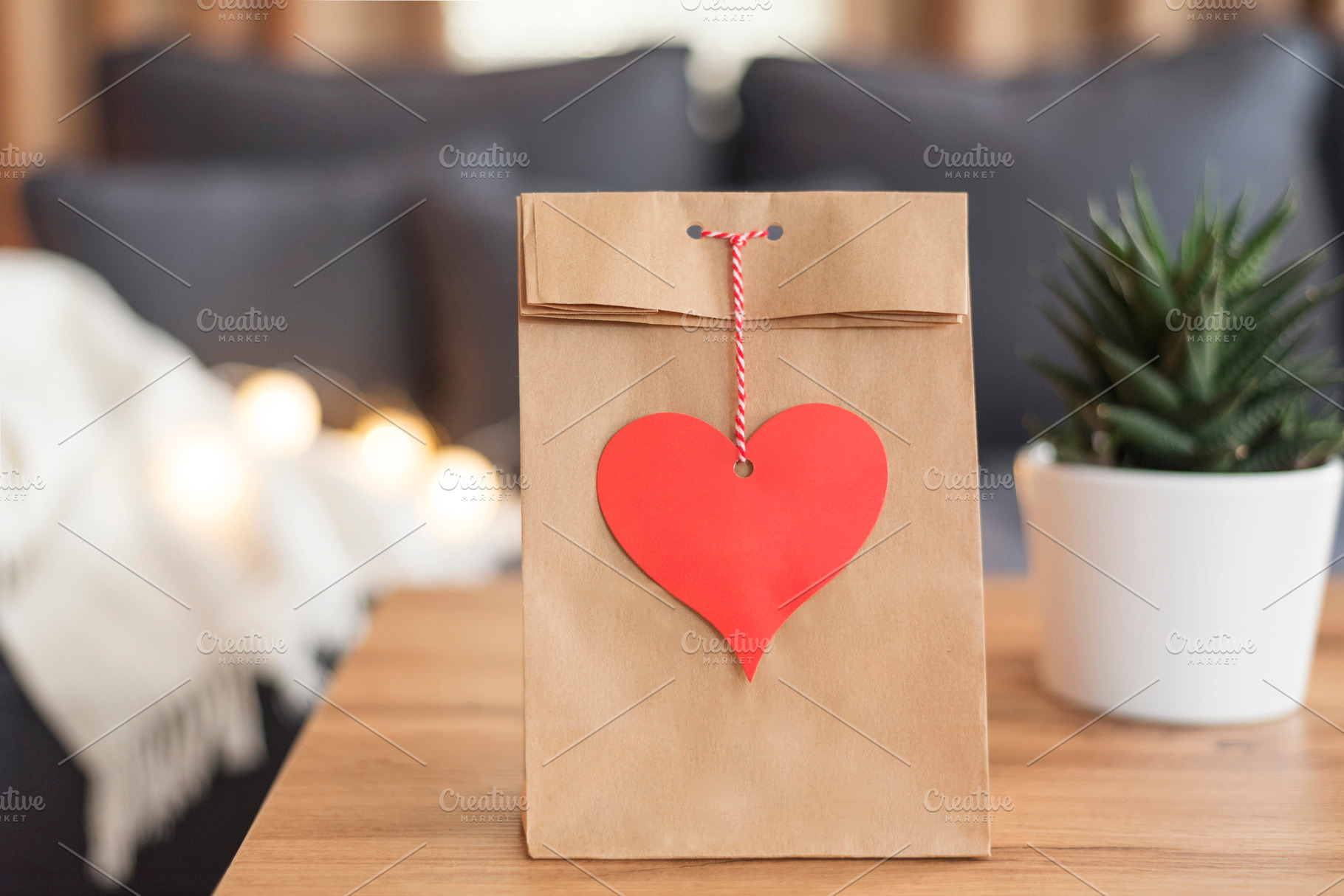 Heart Tag Paper Bag On The Coffee Ta, a Holiday Photo by MONNKA