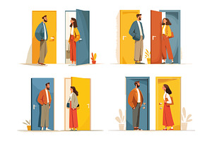 Neighbors meet at doors. Man and, a Person Illustration by Stock-Smart-Start