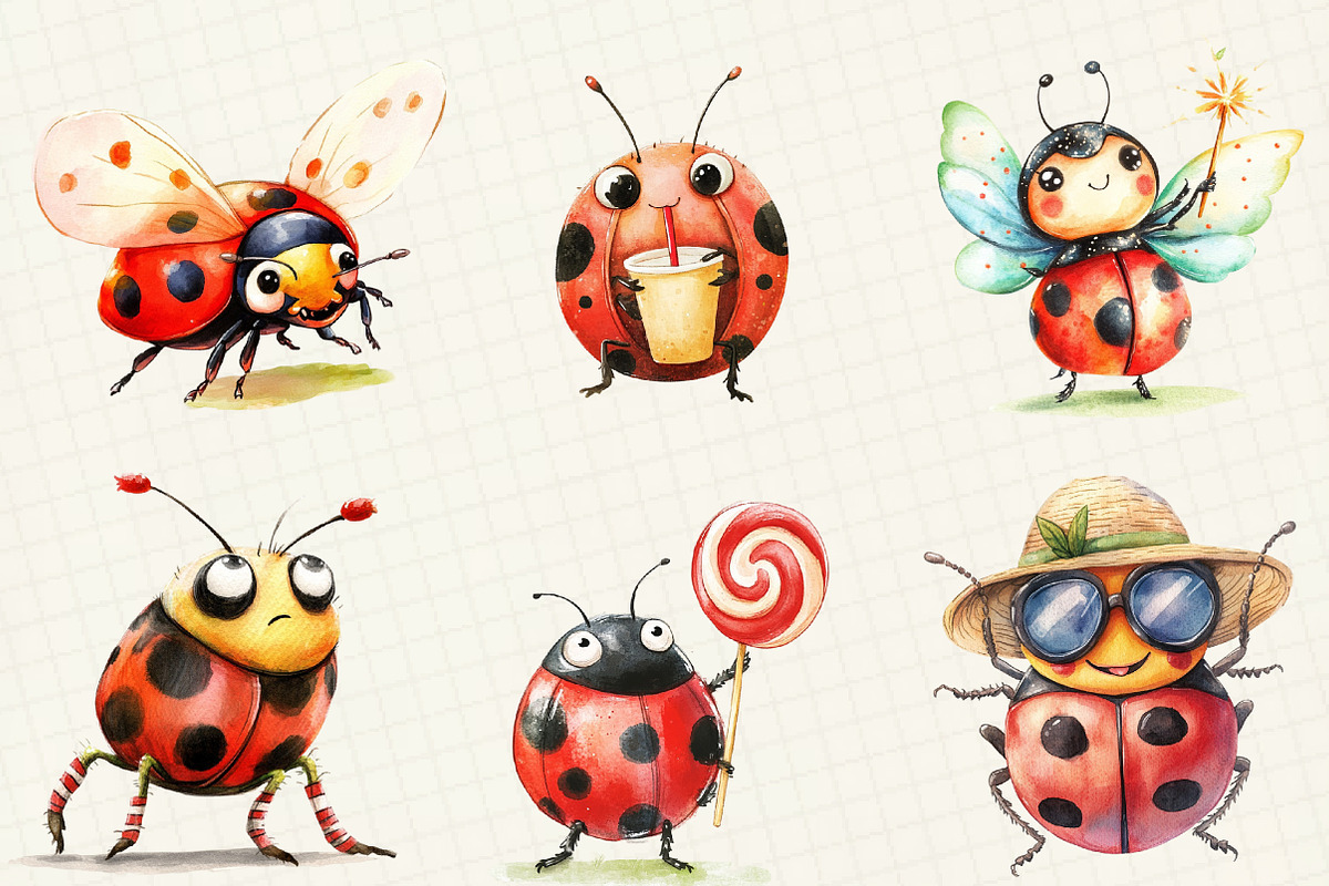 Quirky Funny Ladybug Clipart, an Illustration by OK Design (Photo 3 of 5)