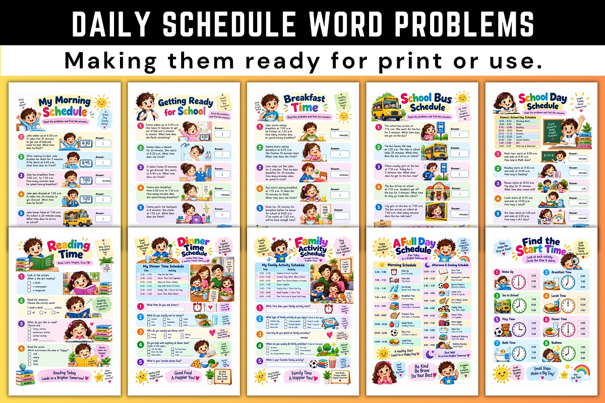 Daily Schedule Word Problems, a Stationery Template by Designmela01 (Photo 2 of 6)
