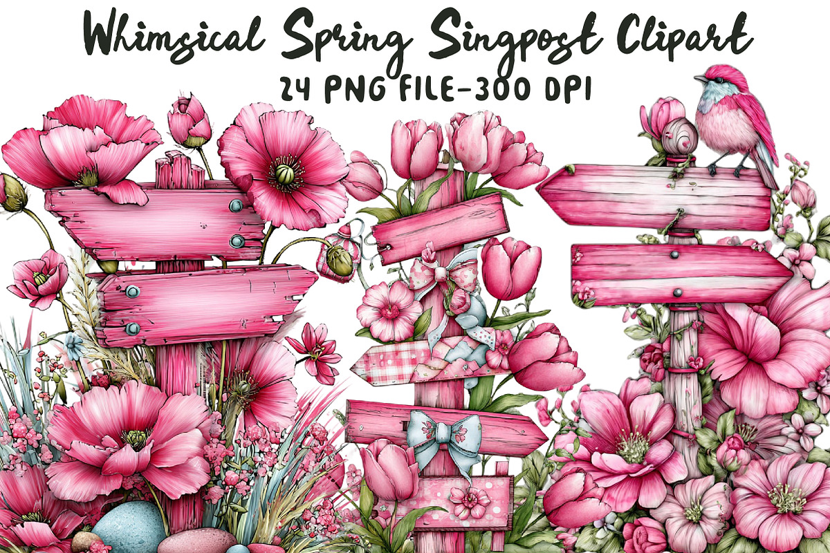 Whimsical Spring Signpost Clipart, an Illustration by Libby Wishes (Photo 1 of 5)