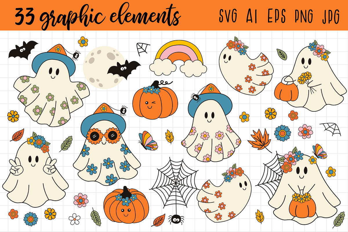 cute ghost collection, a Seasonal Illustration by NataKa (Photo 2 of 9)