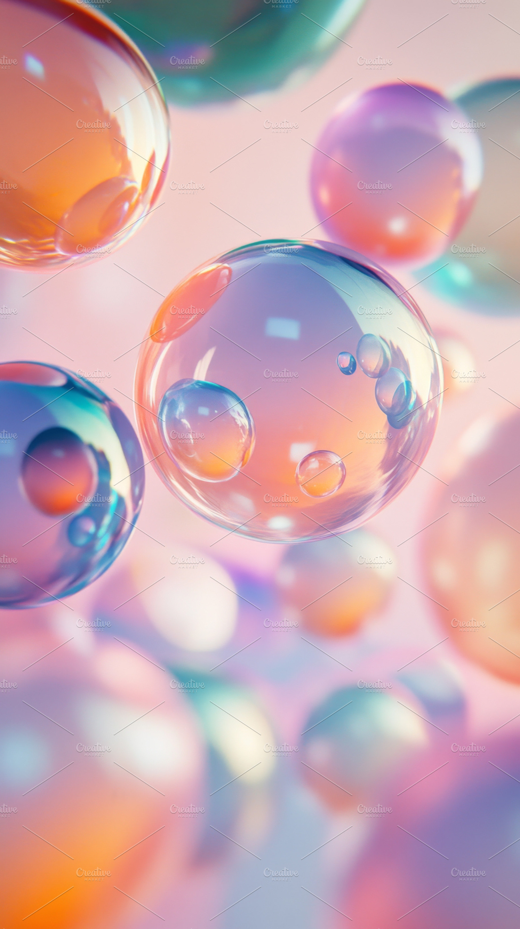 Close-Up of Transparent Iridescent Bubble with Colorful Reflecti, an Abstract Photo by Natalia Klenova's Shop