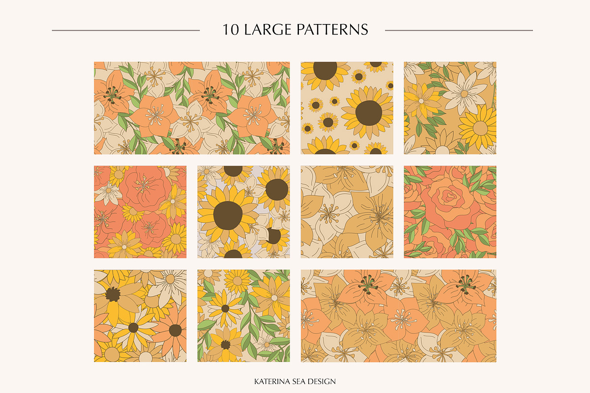 Summer flowers vector patterns, a Pattern Graphic by Katerina.Sea.Design (Photo 5 of 10)
