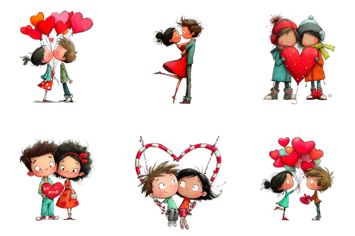 Whimsical Valentine Couple Clipart, an Illustration by CreationArt (Photo 4 of 6)