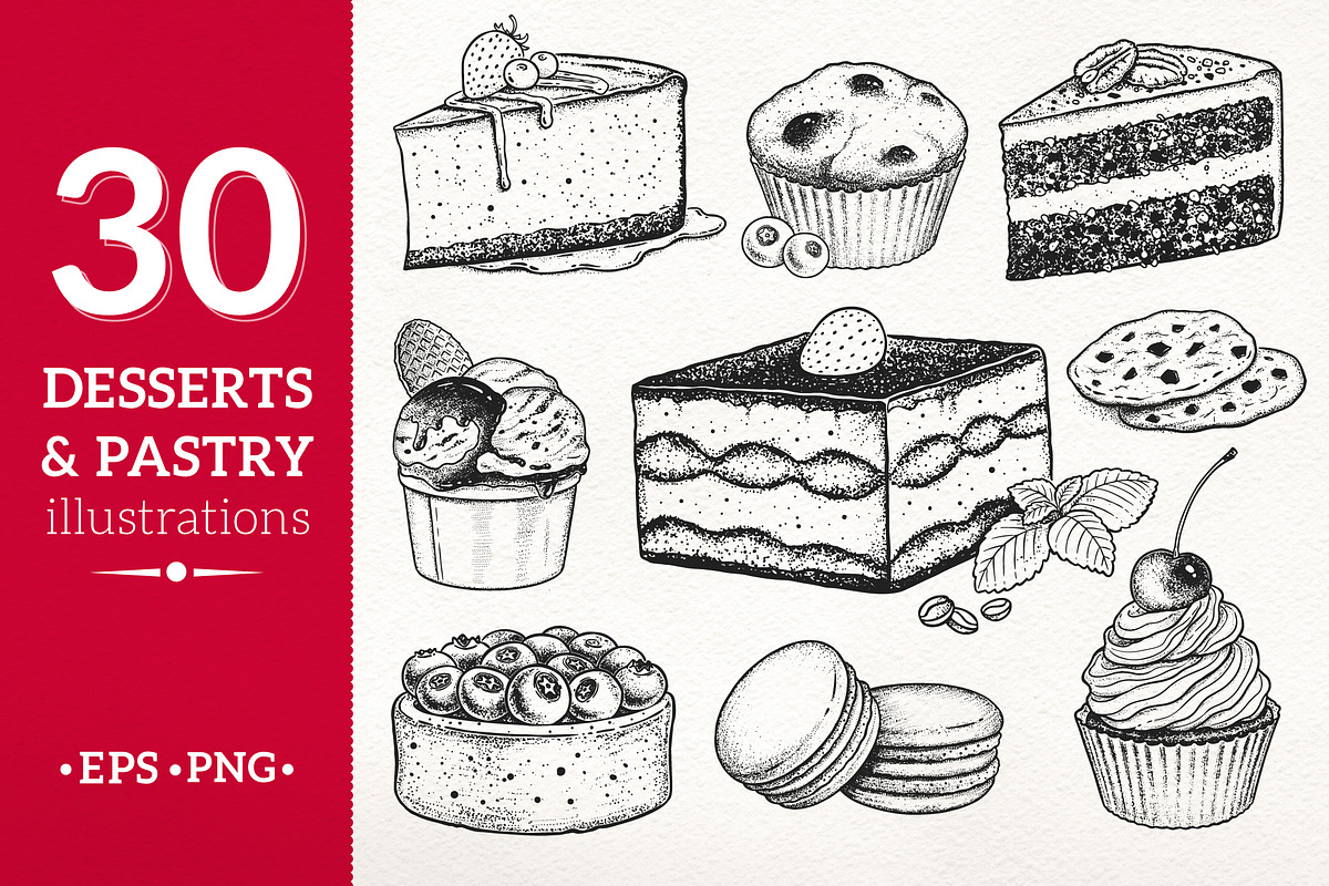 Desserts Sketchy illustrations, a Food Illustration by Sonya Illustrations (Photo 1 of 9)