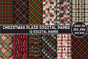 Christmas Plaid Digital Paper,, an Illustration by Designking