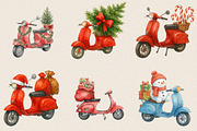 Watercolor Christmas Scooter Clipart, an Illustration by SVGArt (Thumbnail 2 of 8)