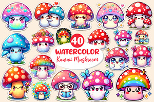Kawaii Mushroom Stickers Clipart, an Illustration by Dream Creation