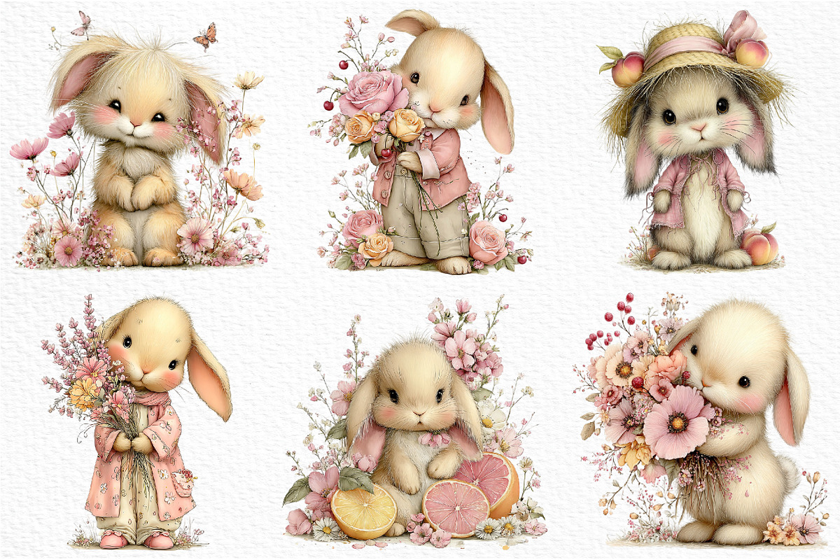 Whimsical Summer Bunny Clipart, an Illustration by Craft Nest (Photo 3 of 12)