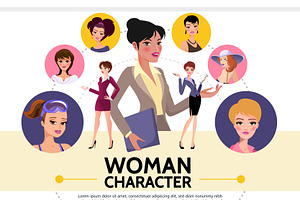 Flat Woman Characters Avatars Set