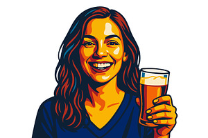 Smiling Woman Holding Beer in Pop, a Person Illustration by AlexArt