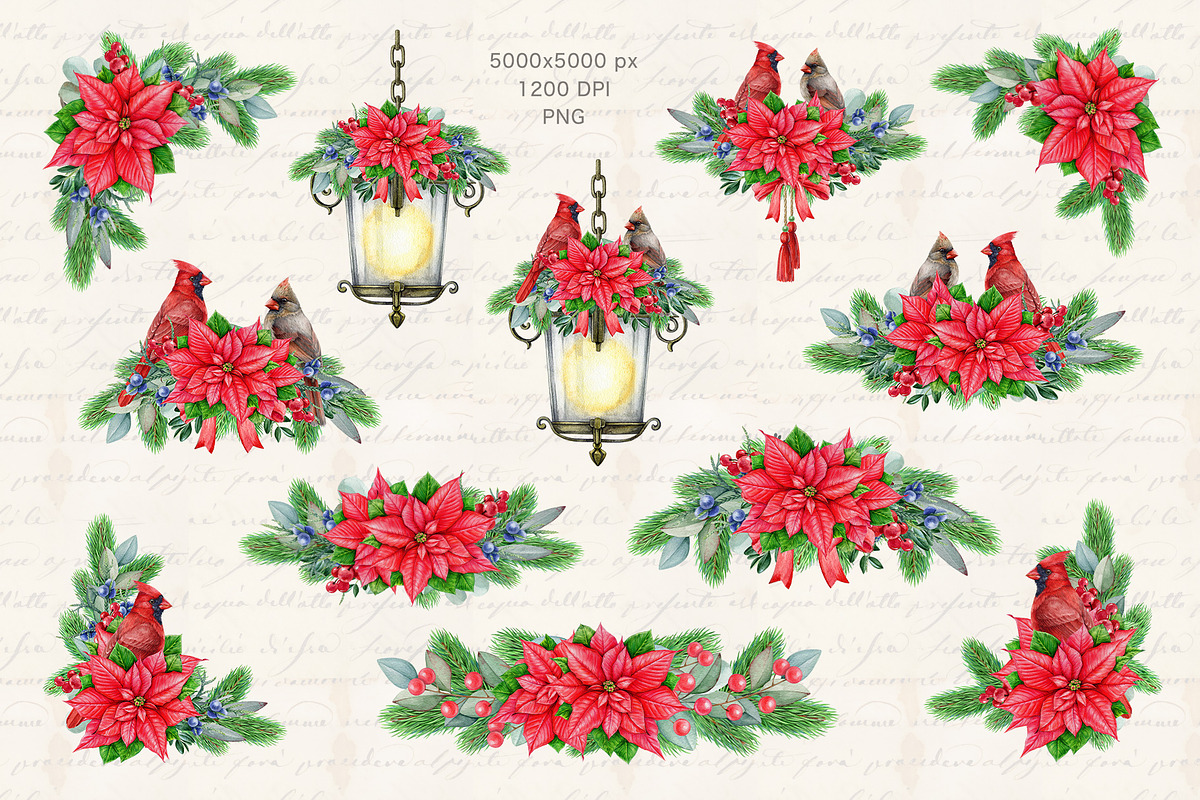 Christmas Watercolor Clipart Set, a Seasonal Illustration by AnitaPol (Photo 2 of 15)